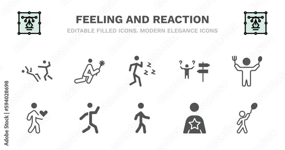 set of feeling and reaction filled icons. feeling and reaction glyph icons such as sorry human, pissed off human, lost human, hungry lovely lovely amused alive good hopeful vector.