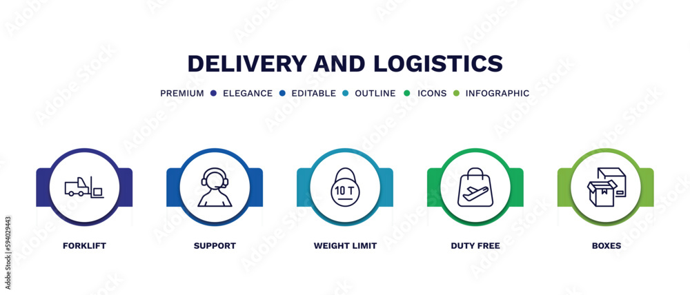set of delivery and logistics thin line icons. delivery and logistics outline icons with infographic template. linear icons such as forklift, support, weight limit, duty free, boxes vector. set of delivery and logistics thin line icons. delivery and logistics outline icons with infographic template. linear icons such as forklift, support, weight limit, duty free, boxes vector.