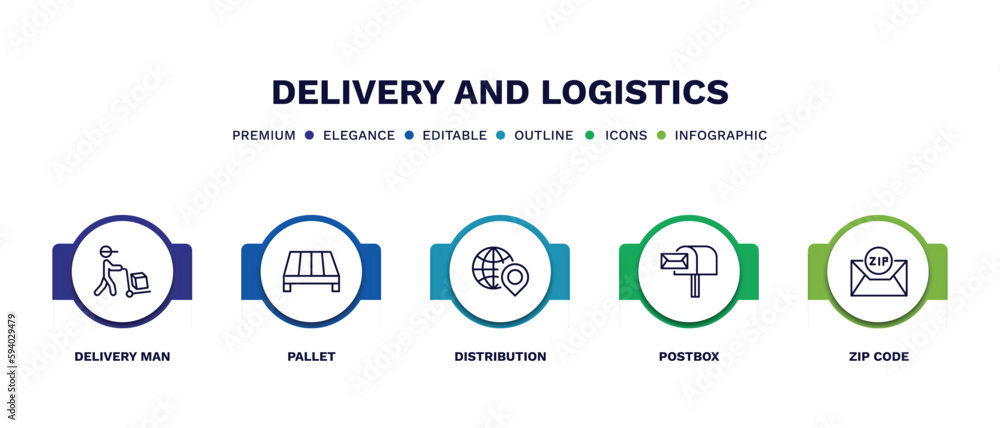 set of delivery and logistics thin line icons. delivery and logistics outline icons with infographic template. linear icons such as delivery man, pallet, distribution, postbox, zip code vector. set of delivery and logistics thin line icons. delivery and logistics outline icons with infographic template. linear icons such as delivery man, pallet, distribution, postbox, zip code vector.
