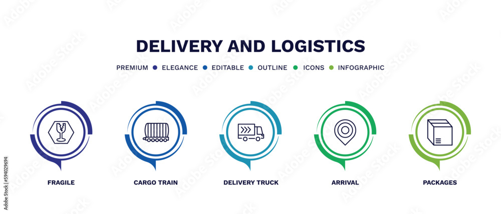 set of delivery and logistics thin line icons. delivery and logistics outline icons with infographic template. linear icons such as fragile, cargo train, delivery truck, arrival, packages vector. set of delivery and logistics thin line icons. delivery and logistics outline icons with infographic template. linear icons such as fragile, cargo train, delivery truck, arrival, packages vector.