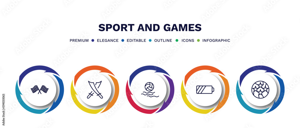set of sport and games thin line icons. sport and games outline icons with infographic template. linear icons such as chequered flag, saber, waterpolo, batter, soccer football ball vector. set of sport and games thin line icons. sport and games outline icons with infographic template. linear icons such as chequered flag, saber, waterpolo, batter, soccer football ball vector.