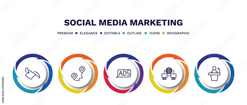 set of social media marketing thin line icons. social media marketing outline icons with infographic template. linear icons such as fill, path, ads, network conecction, seminar vector. set of social media marketing thin line icons. social media marketing outline icons with infographic template. linear icons such as fill, path, ads, network conecction, seminar vector.