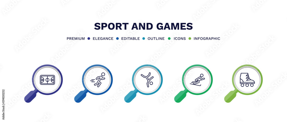 set of sport and games thin line icons. sport and games outline icons with infographic template. linear icons such as basketball court, excersice, breakdance, slalom, roller skate vector. set of sport and games thin line icons. sport and games outline icons with infographic template. linear icons such as basketball court, excersice, breakdance, slalom, roller skate vector.