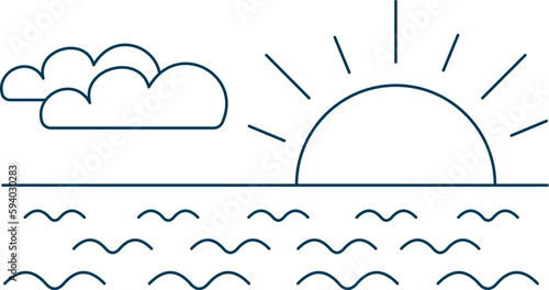 sun at sunset, sea and ocean, clouds and clouds over the sea, travel drawing, travel and vacation