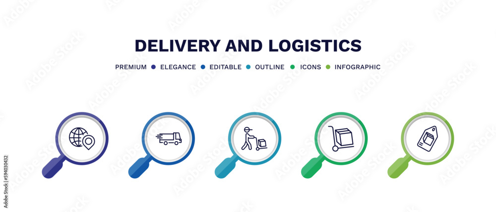set of delivery and logistics thin line icons. delivery and logistics outline icons with infographic template. linear icons such as distribution, shipping, delivery man, freight, tag vector. set of delivery and logistics thin line icons. delivery and logistics outline icons with infographic template. linear icons such as distribution, shipping, delivery man, freight, tag vector.