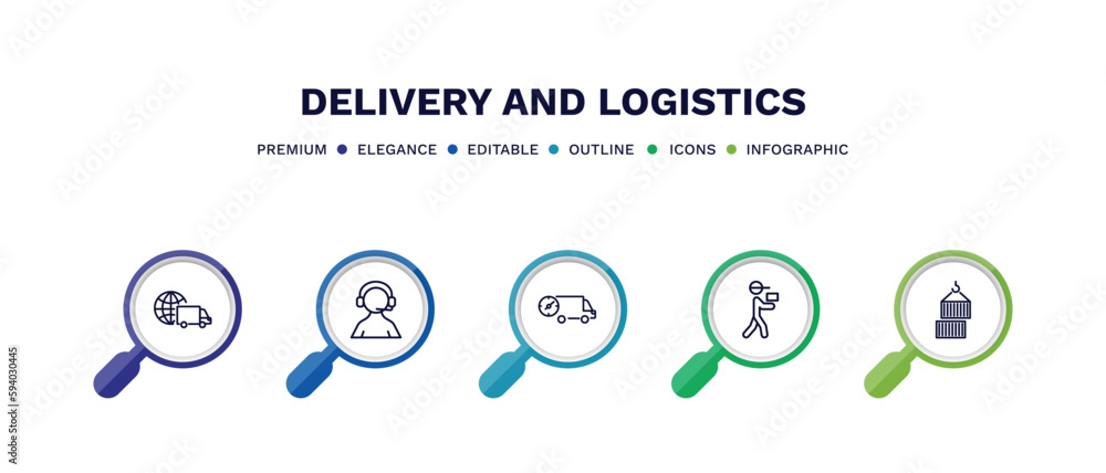 set of delivery and logistics thin line icons. delivery and logistics outline icons with infographic template. linear icons such as worldwide delivery, support, fast courier, containers vector. set of delivery and logistics thin line icons. delivery and logistics outline icons with infographic template. linear icons such as worldwide delivery, support, fast courier, containers vector.