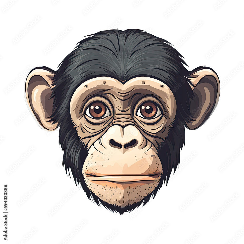 Baby Chimpanzee Face Sticker On Isolated Transparent Background, Png, Logo. Generative AI 
