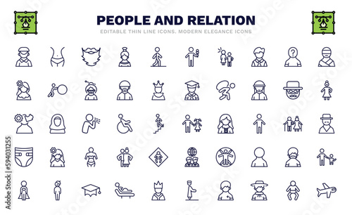 set of people and relation thin line icons. people and relation outline icons such as dutch, beard, sexual harassment, venezuelan, psychology, father and daughter, baby diaper, cape, aviation