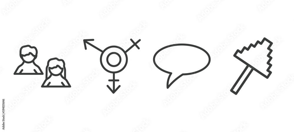 Fototapeta premium set of social media marketing thin line icons. social media marketing outline icons included avatars, transgender, square bubble, pixelated vector.