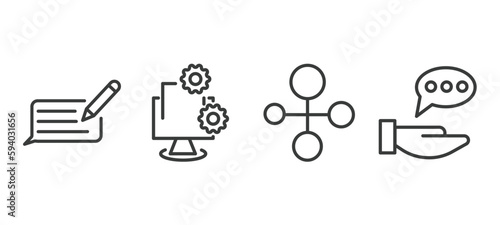 set of social media marketing thin line icons. social media marketing outline icons included feedback, development, social normal, advise vector.
