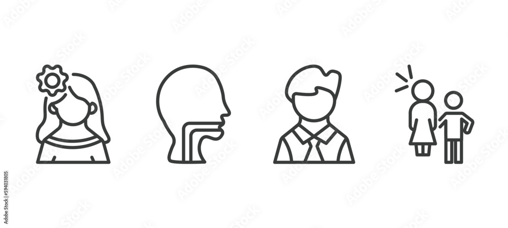 set of people and relation thin line icons. people and relation outline icons included mexican woman, throat, bussiness man, sexual harassment vector. set of people and relation thin line icons. people and relation outline icons included mexican woman, throat, bussiness man, sexual harassment vector.
