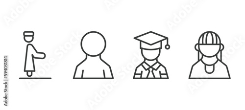 set of people and relation thin line icons. people and relation outline icons included qiyam, male user, graduated student, amazonian vector.