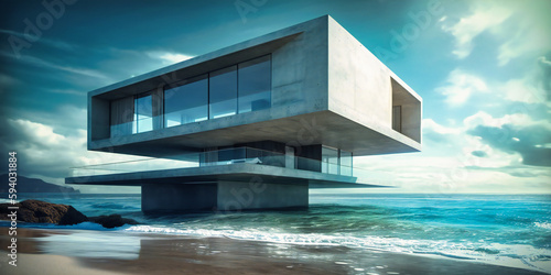 a beach front house with an overhang © SK