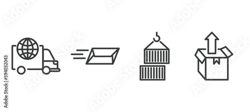 set of delivery and logistics thin line icons. delivery and logistics outline icons included logistic, express mail, delivery containers, unpacking vector.