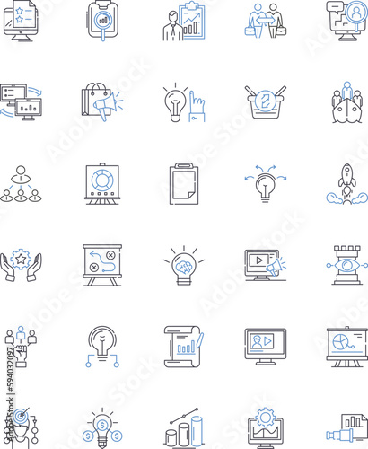 Methodology line icons collection. Strategy, Approach, Technique, System, Procedure, Framework, Plan vector and linear illustration. Design,Process,Protocol outline signs set