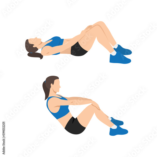 Woman doing modified crunches. Abdominals exercise.