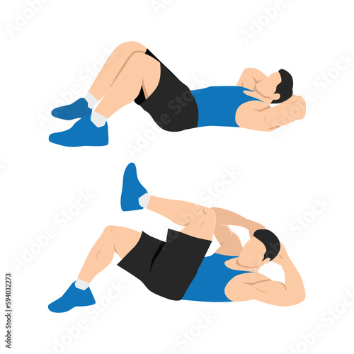 Man doing modified crunches. Abdominals exercise