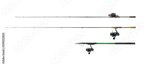 Foto Fishing rods and reels on transparent background