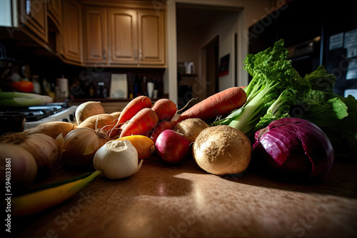 Different Vegetables on a table. Generative AI