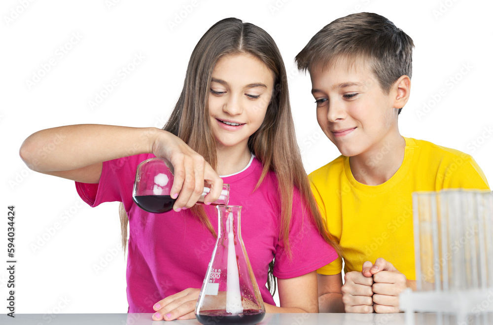 Two School Children Doing Experiment Two School Children Doing Experiment