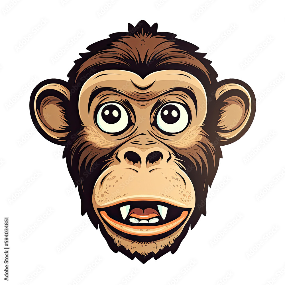 Eyes And Mouth Wide Open Monkey Face Sticker On Isolated Transparent Background, Png, Logo. Generative AI