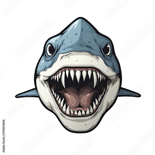 Eyes And Mouth Wide Open Shark Face Sticker On Isolated Transparent Background  Png  Logo. Generative AI