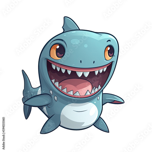 Happy Shark Sticker On Isolated Transparent Background  Png  Logo. Generative AI