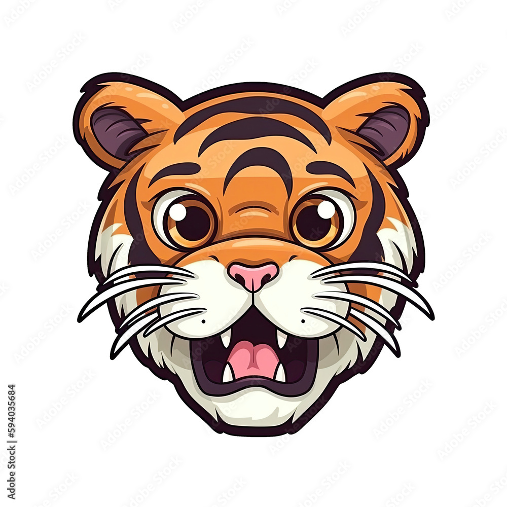 Shocked Tiger Face Sticker On Isolated Transparent Background, Png, Logo. Generative AI
