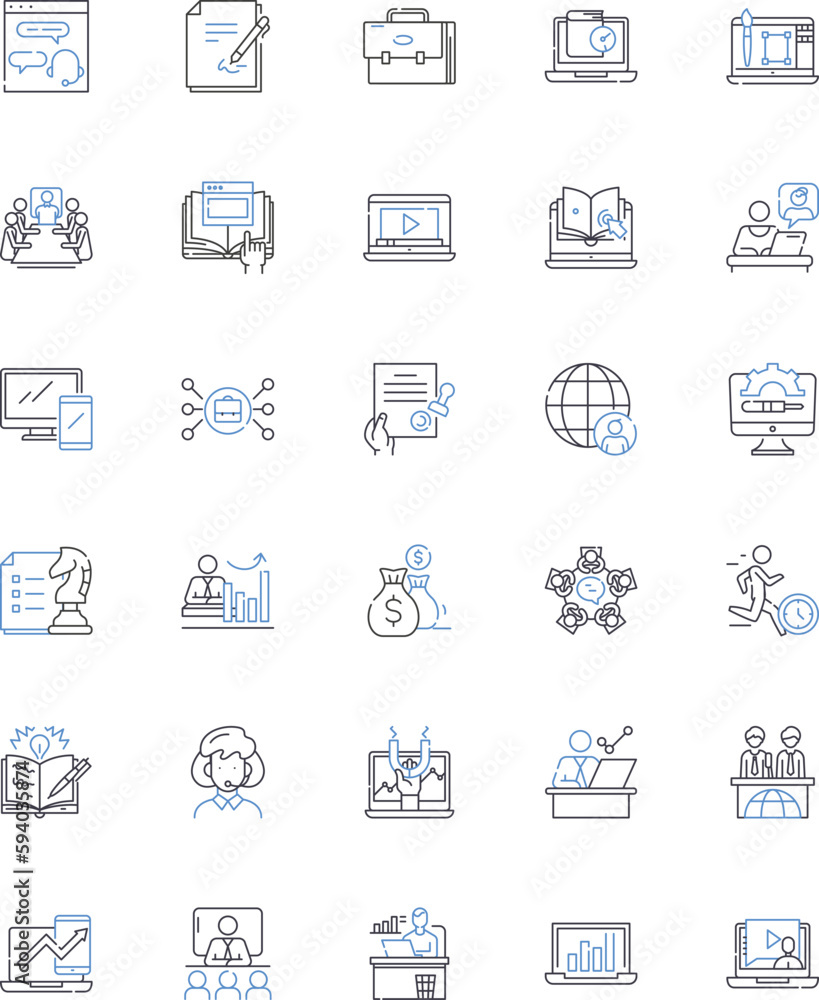 Team brainstorm line icons collection. Collaborate, Synergy, Innovate, Ideate, Strategize, Brainstorm, Inspire vector and linear illustration. Conceptualize,Generate,Co-create outline signs set