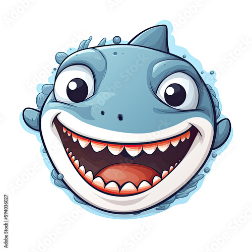 Happy Shark Face Sticker On Isolated Tansparent Background  Png  Logo. Generative AI