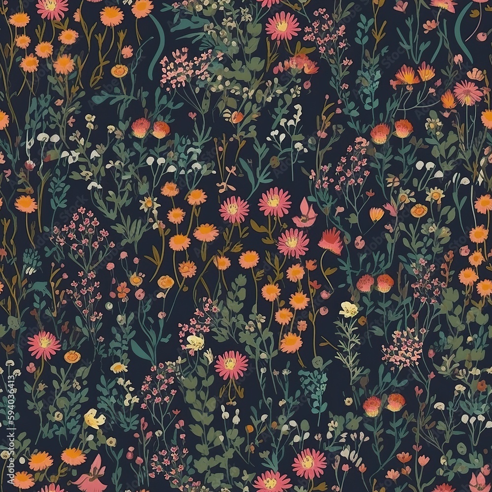 Spring Flowers Seamless Floral Pattern. A Delightful Design Element. Generated AI. Spring Flowers Seamless Floral Pattern. A Delightful Design Element. Generated AI.