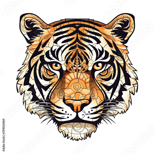 Puzzled Tiger Face Sticker On Isolated Tansparent Background  Png  Logo. Generative AI