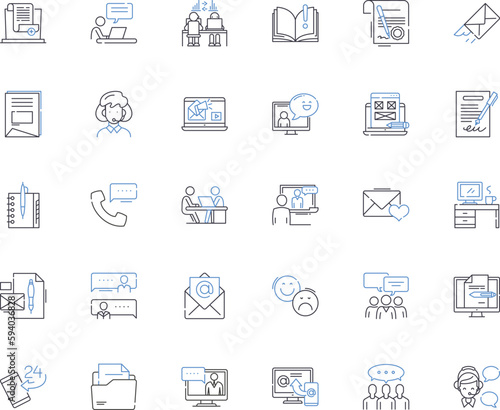 Communicating line icons collection. Dialogue, Messaging, Conveying, Articulating, Nerking, Transmitting, Expressing vector and linear illustration. Sharing,Telepathy,Announcing outline signs set