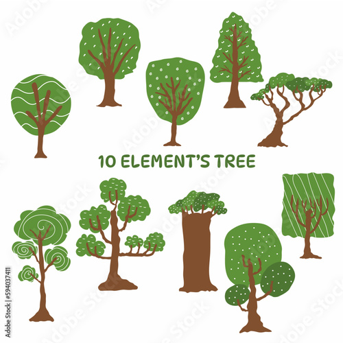 elements set  different types of tree isolated on white background.Simple green trees Illustration on theme of forest  nature  ecology  earth conservation