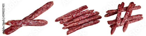 Stack of smoked sausages isolated on a white background