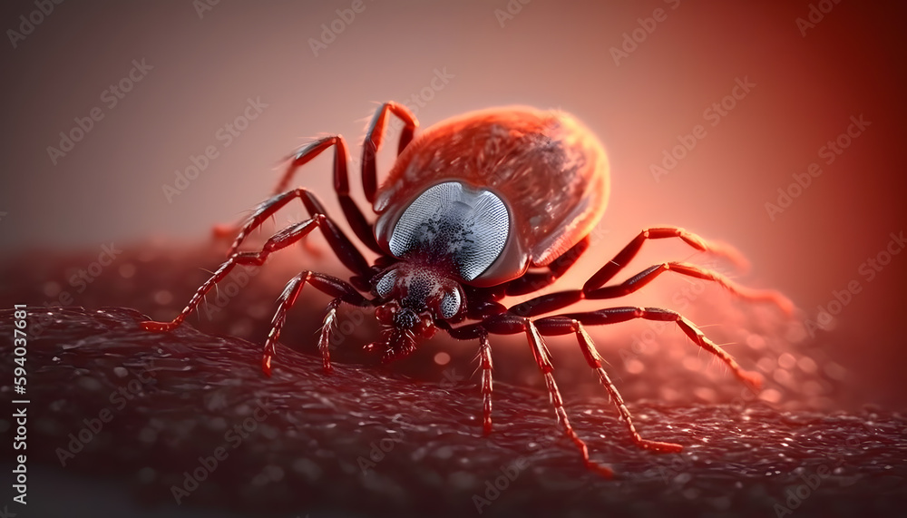 Infected tick on human skin. Ixodes lyme ricinus mite. Dangerous biting insect macro photo. AI generation Infected tick on human skin. Ixodes lyme ricinus mite. Dangerous biting insect macro photo. AI generation