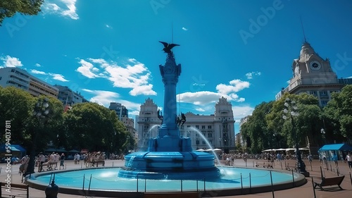 View of central square in Buenos Aires with the Argentinean flag. Generative Ai