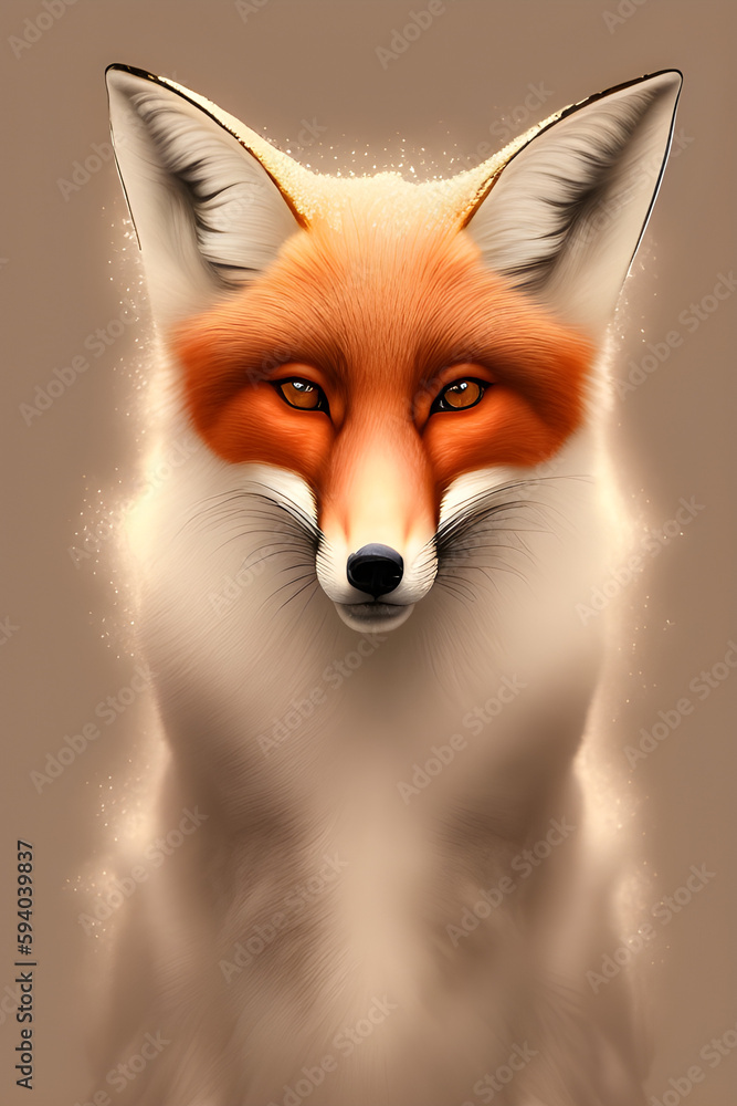 Fototapeta premium Portrait of a red fox on a light background. The head of a beautiful forest animal. Smart look of a dodgy fox, a skillful predator and an elegant animal, generative AI