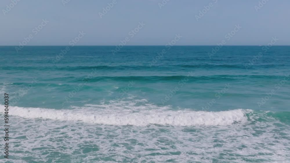 Tidal Ocean Waves Slowly Going Onto Shoreline In Razo Beach, Carballo, Spain. Slow Motion