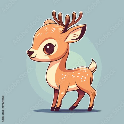Adorable wild cartoon fawn deer in the forest. Vector flat illustration