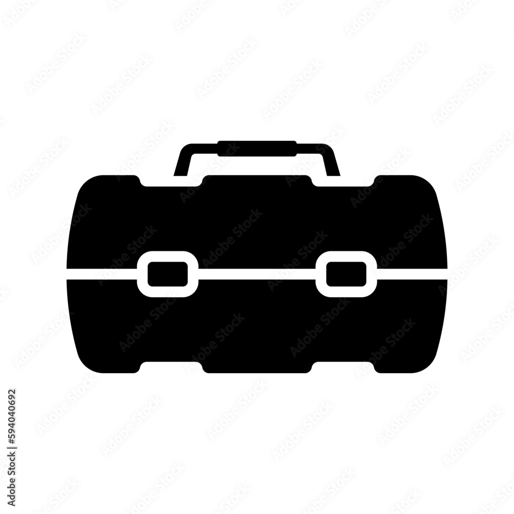 Tool box icon. Black silhouette. Front side view. Vector simple flat graphic illustration. Isolated object on a white background. Isolate. Tool box icon. Black silhouette. Front side view. Vector simple flat graphic illustration. Isolated object on a white background. Isolate.