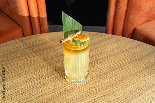 Mai Tai cocktail, refreshing drink with white rum, liqueur, sugar syrup, lime juice, mint and crushed ice.