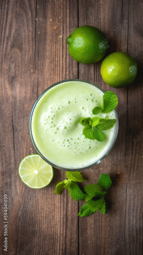 Fresh Lime Smoothie on a Rustic Wooden Table Fresh Lime Smoothie on a Rustic Wooden Table