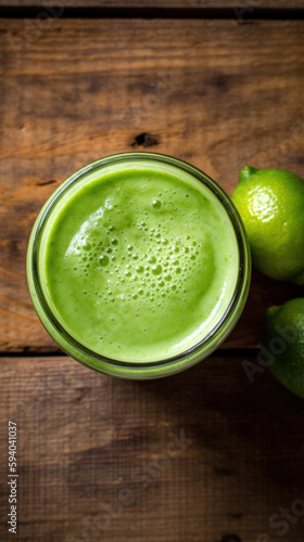 Fresh Lime Smoothie on a Rustic Wooden Table