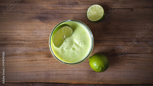 Fresh Lime Smoothie on a Rustic Wooden Table