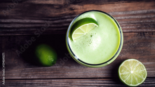 Fresh Lime Smoothie on a Rustic Wooden Table