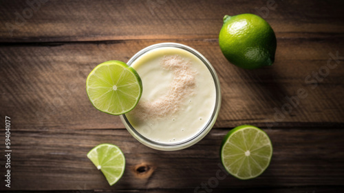 Fresh Lime Smoothie on a Rustic Wooden Table