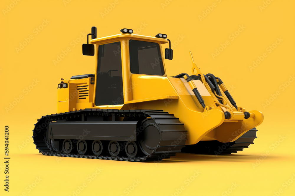 Bulldozer black with yellow on yellow background. AI generated Bulldozer black with yellow on yellow background. AI generated