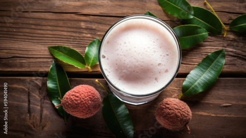 Fresh Lychee Smoothie on a Rustic Wooden Table