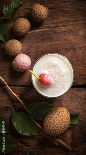 Fresh Lychee Smoothie on a Rustic Wooden Table